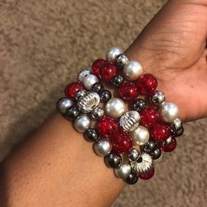 Red,Gray and Gunmetal Bracelets stack
